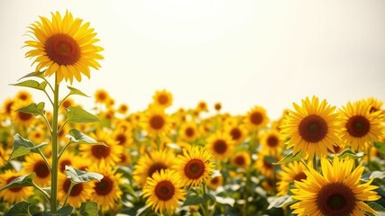 Obraz premium Vibrant sunflower field under bright sunlight, isolated background, nature, sun