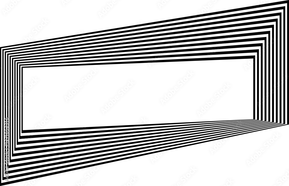 Sticker abstract perspective line stripes in black color with 3d dimensional effect isolated on white.