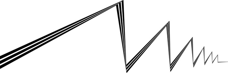 Abstract perspective line stripes in black color with 3d dimensional effect isolated on white.