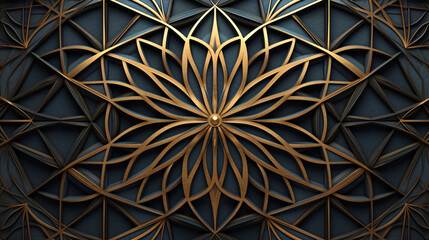 Intricate Geometric Pattern in Gold and Blue AI generated