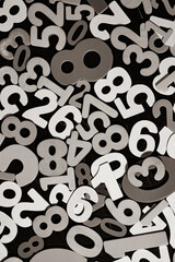Fototapeta premium Abstract Mathematical Numbers on a black and white Background. Finance and Data Concept. Futuristic Digital Design. Cyber Tech Theme 