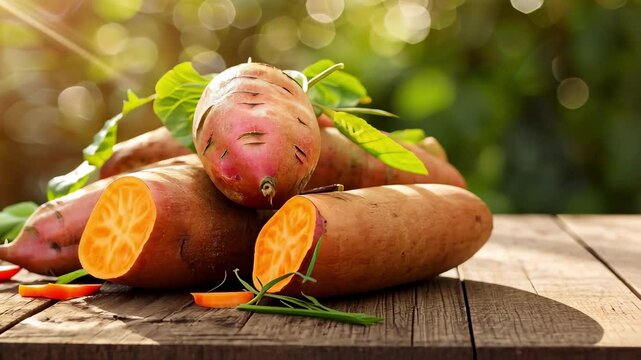 sweet potato on a wooden nature background