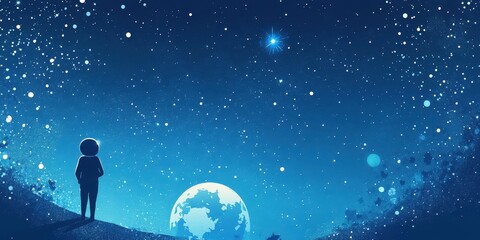 Person standing under a starry sky with a shining moon