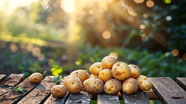 potatoes on a wooden nature background