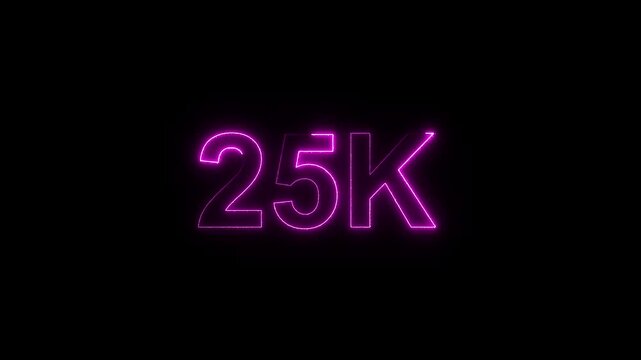 Glowing neon line with 25k Ultra HD video technology icon isolated on black background 25K subscribers modern animation banner design