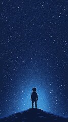 Fototapeta premium Silhouette of astronaut standing beneath a vast starry sky