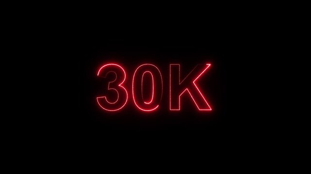 Glowing neon line with 30k Ultra HD video technology icon isolated on black background 30K subscribers modern animation banner design
