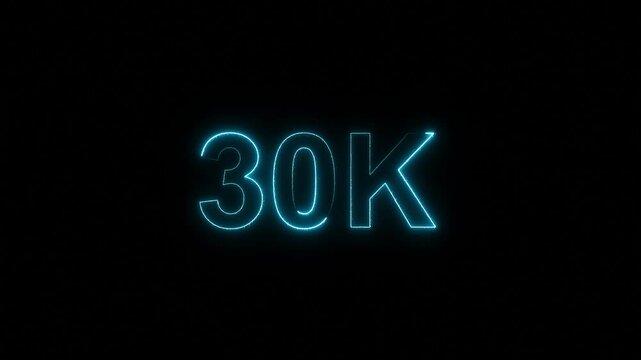 Glowing neon line with 30k Ultra HD video technology icon isolated on black background 30K subscribers modern animation banner design