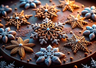 Fototapeta premium Exquisite Snowflake Dessert: Winter Holiday Food Photography