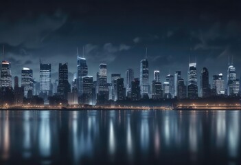 Fototapeta premium Darkened blue gradient with blurred cityscape and nighttime atmosphere, cityscape at dusk, nighttime atmosphere