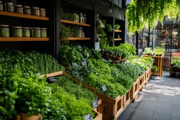 A local market filled with herbs and fresh vegetables. 