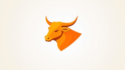 Orange bull head logo icon. Strong symbol with horns on a white background. Finance, business, stock