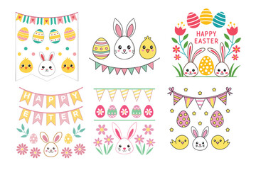 A Bundle of Cute Festive banners vector cartoon illustration Easter day