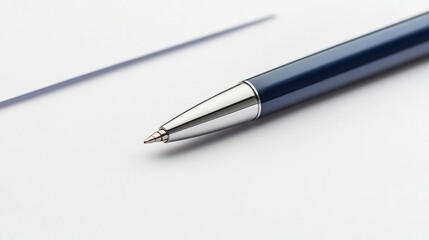 Close Up of Blue and Silver Pen on White Background