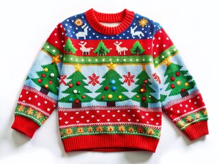 Festive Christmas Ugly Sweater, Fun Holiday Apparel, Isolated on White Background