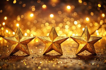 Festive Gold Stars Holiday Decorations - Soft Glow, Copy Space Left