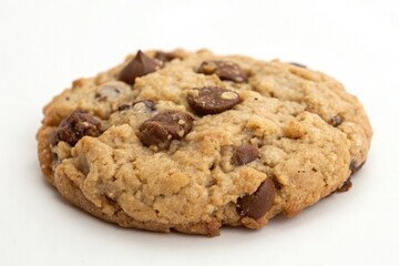 Freshly baked oatmeal cookie with a generous helping of milk chocolate, milk chocolate chips, freshly baked oatmeal cookie, soft and chewy center