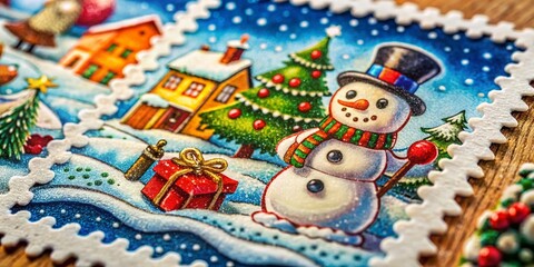 Festive North Pole Rubber Christmas Stamp, High-Resolution Stock Photo