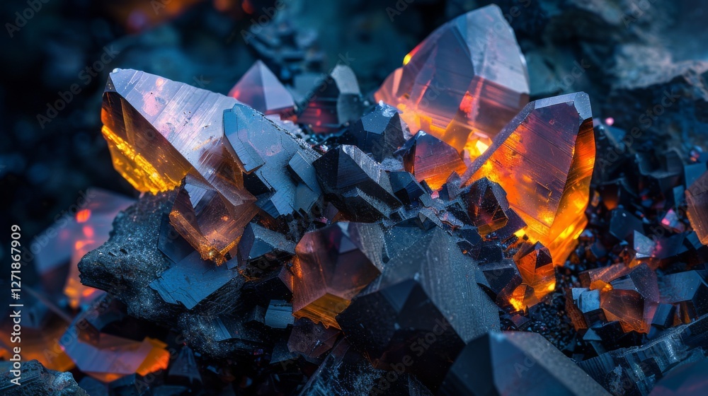 Leinwandbilder sparkling mineral crystals display a stunning array of colors, reflecting light in a dark, rocky env