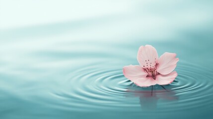 A pink flower is floating on the surface of a body of water