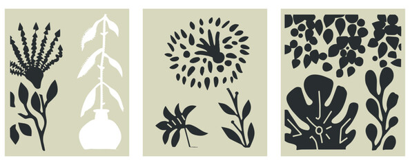 Abstract floral patterns, groovy shapes, contemporary potters, organic doodles, Matisse-inspired art, modern design, flower in pot, vector illustration, contemporary decor, artistic wall art