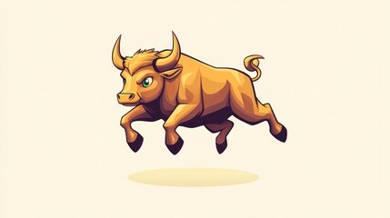 Fototapeta premium Cartoon bull jumping, graphic design, whimsical animal, art
