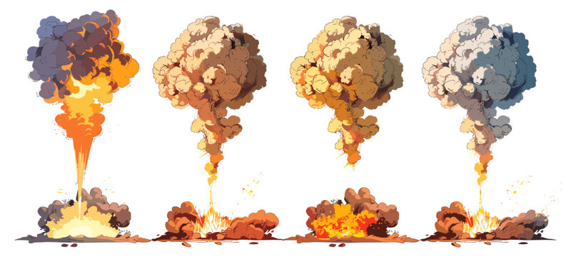 ector illustration, atomic bomb explosion, nuclear weapon explosion, catastrophic blast, explosion wave, transparent PNG background, military attack, war impact