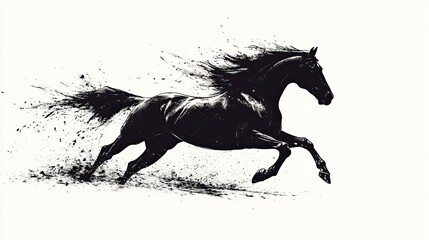 Silhouette of a horse in full sprint. -