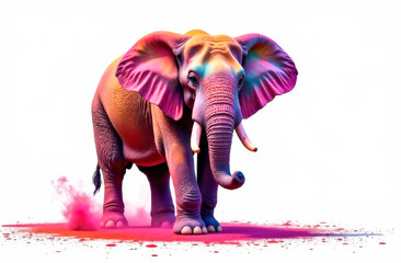 3d illustration for the Holi Festival of Colors in India. an elephant in colorful splashes of paint as a symbol of the Holi festival. white background. free space for text