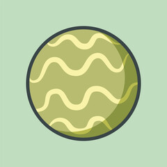 green planet with outline flat vector design.
