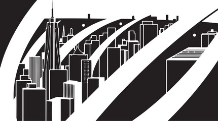 Fototapeta premium City landscape. Different buildings on street, outline cityscape hand sketch, flat houses. Hand drawn vector illustration