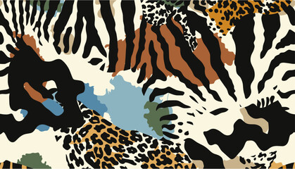 Patchwork wallpaper, camouflage fabric, wild animal skins, abstract vector, seamless pattern, vector illustration, textured print, artistic design, nature-themed background, creative art