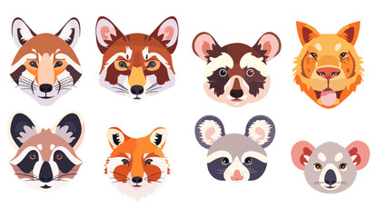 Cute animal face masks for selfie, video chat, mobile app, social content, cartoon vector illustration, cat, dog, fox, raccoon, rabbit, lion, koala, mouse, giraffe
