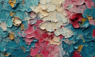 Abstract painting with vibrant blue, pink, and cream textures, evoking emotion and creativity
