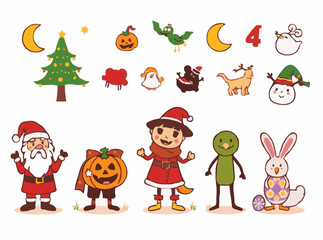 Seasonal Characters and Symbols: Christmas, Halloween, Easter