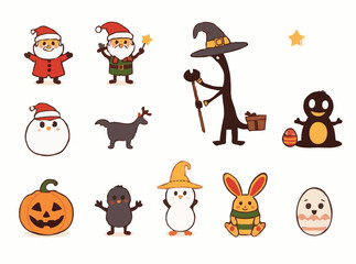 Seasonal Characters and Symbols: Christmas, Halloween, Easter