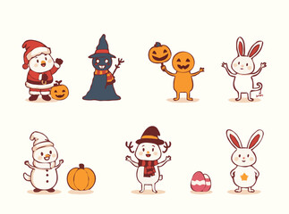 Seasonal Characters and Symbols: Christmas, Halloween, Easter