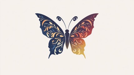 Ornate butterfly design, isolated, graphic, art, stock image