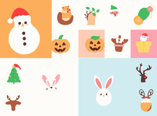 Vibrant Holiday Icon Collection: Christmas, Halloween, Easter