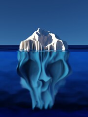 Iceberg looking like human skull under water