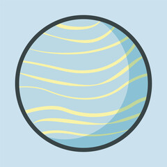 blue and yellow planet with outline flat vector design.