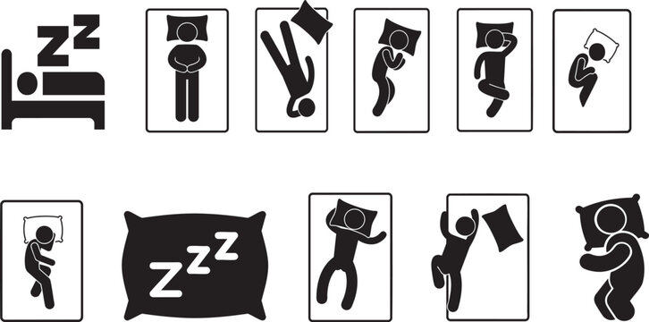 a set of black and white images depicting people sleeping.Vector illustration.