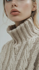 Cozy winter fashion style featuring thick knit turtleneck sweater
