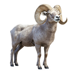Majestic Bighorn Sheep with Curved Horns on a white background.