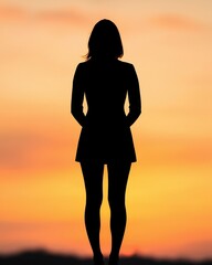 A silhouette of a woman against a vibrant sunset, evoking feelings of tranquility and contemplation.