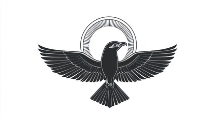 Obraz premium Stylized bird of prey, heraldic design, celestial background, graphic illustration, for print or web