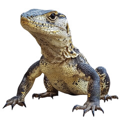 Obraz premium Majestic Lizard Portrait on Black Background on white background