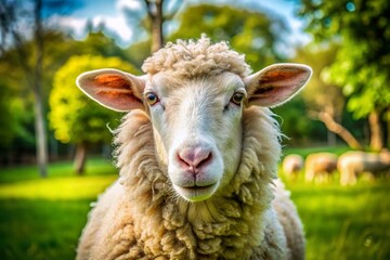 Obraz premium Fluffy Sheep at the City Zoo - Adorable Farm Animals in Urban Setting