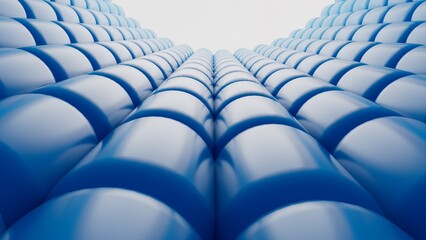 Abstract background with blue volumetric cylinders, futuristic 3D visualization, geometric pattern, perspective composition, minimalist design, modern wallpaper for phone or desktop