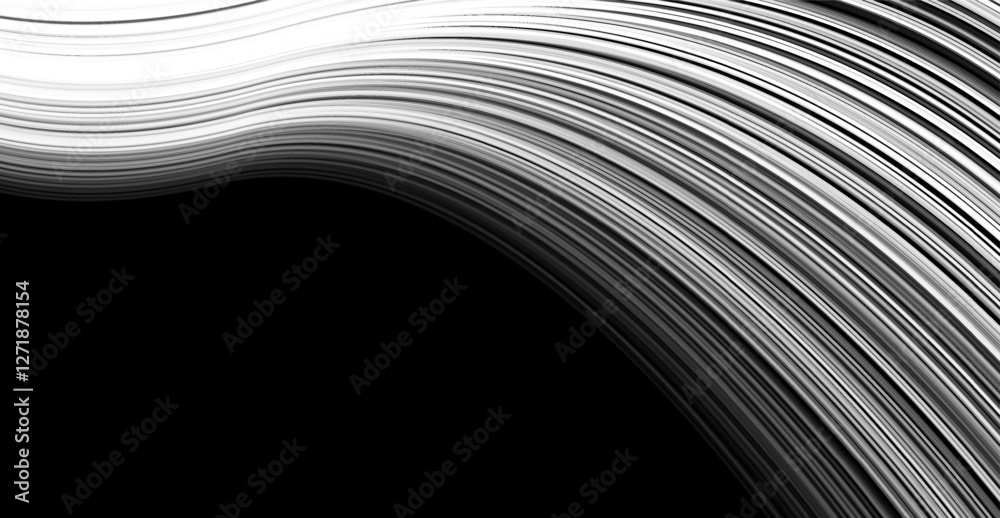 Poster White minimal abstract curved wavy lines on the black background. Futuristic elegant vector design